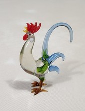 Vintage Miniature Murano Glass Chicken Rooster Figurine 3" Colorful   
