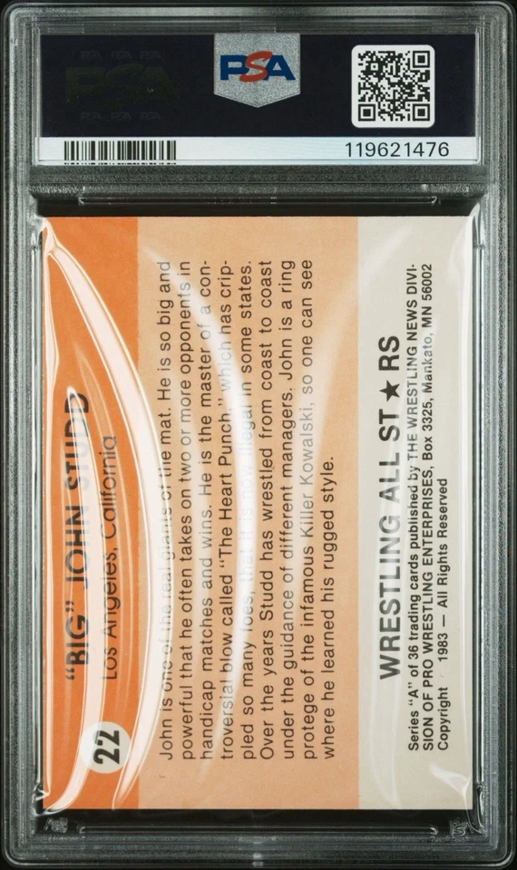 1983 WRESTLING ALL-STARS #22 "BIG" JOHN STUDD RC HOF PSA 7 WWE WWF WCW ROOKIE - Image 2 of 3