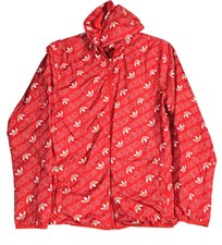 Adidas Jacket Youth Large Red Hooded Full Zip Logo Trefoil Windbreaker 13-14Y
