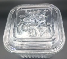 Vintage Square Clear Glass Refrigerator Dish with Ivy Pattern Lid 4” x 4”