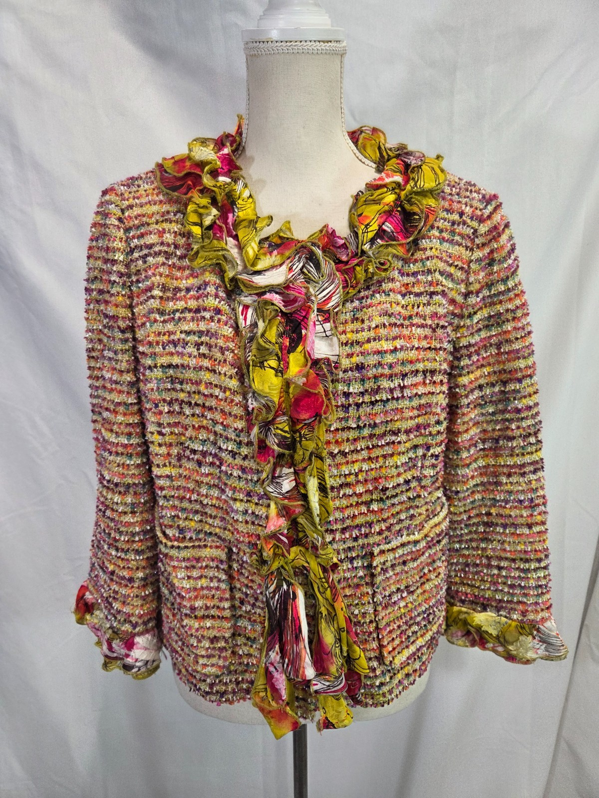 St. John Watercress Multi Tweed Floral Jacket Size 12