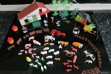 Bauernhof Konvolut Plastikfiguren Tiere Schweine Gänse Schafe Pferd 1980 Vintage
