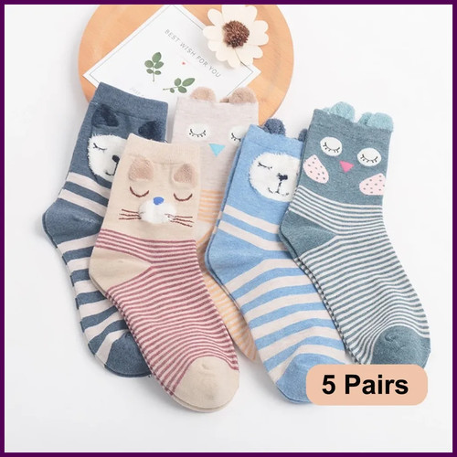 5 pares de calcetines de algodón para mujer, nuevos, de primavera y otoño, con o - Picture 1 of 28