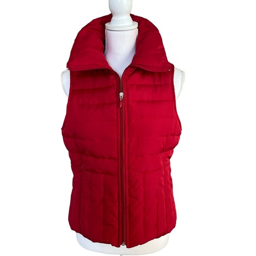 Kenneth Cole Reaction Puffer Weste Gr. M rot Daunen Federn Reißverschluss Taschen Kragen