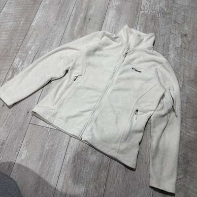 Y2K Columbia White Fleece Jacket Womens M Zip Up Outdoor Gorpcore Hiking Minimal