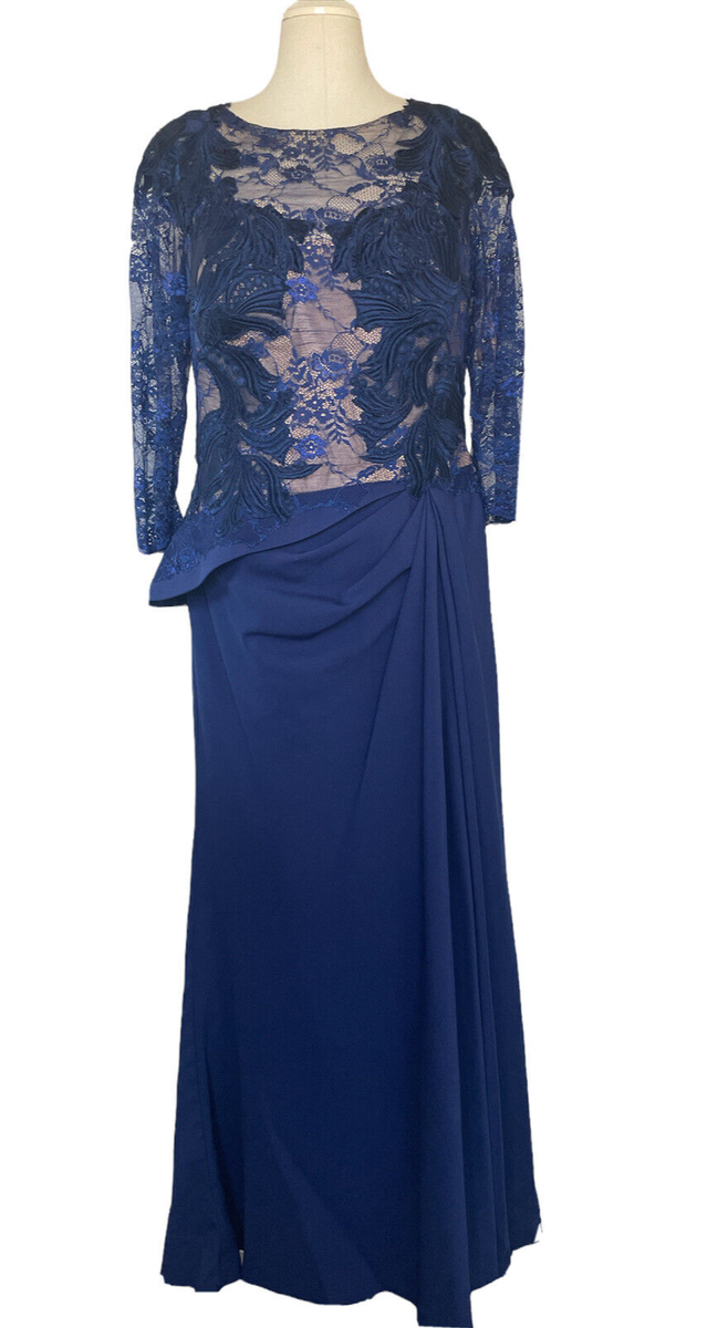 Alberto Makali Dress Size 14 Mother of the Bride Navy Blue Lace Beige  Underlay | eBay