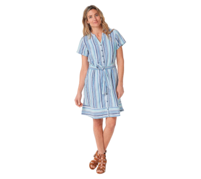 Isaac Mizrahi Live! Stripe Button Front Shirt Dress in Blue Choose