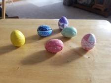 Lot of 6 Decorative Football like Ceramic Eggs Great for Easter Decoration