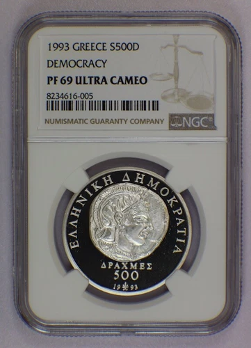 GREECE Silver 500 Drachmes 1993 - 2500 years of Democracy NGC PR69UC