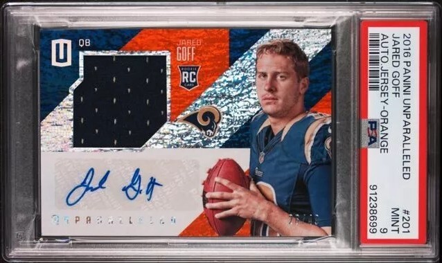 Jared Goff Panini Unparalleled #201 Autograph Jersey-Orange