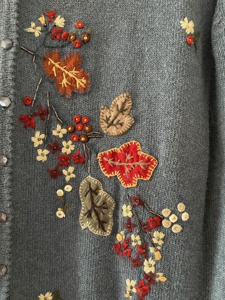 Sweater Full Button Up Cardigan Women’s Plus Size 1X Embroidered Fall Design - Image 4 of 4