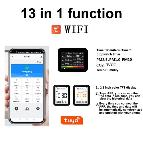 13 in 1 Luftqualitätsmonitor WiFi Tuya CO2 HCHO TVOC PM2,5 Meter Detektor Tester - Bild 3 von 6