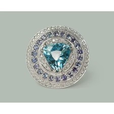 Clear Shiny Aquamarine, Amethyst  Cubic Zirconia Round Shape Engagement Ring