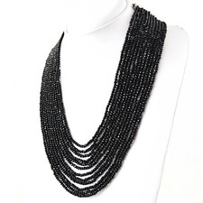 Black Spinel 376.50 Cts Natural 12 Strand Round Faceted Beads Handmade Necklace
