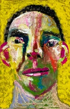 Man Portrait Painting Small Original Grungy Naive Yellow Wall Art Miz Katie