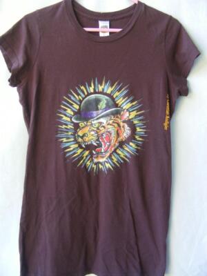 Ed Hardy T-Shirt 38 Tiger Cat Green Eyes Top Hat Lightening Bolts Vtg Y2K USA