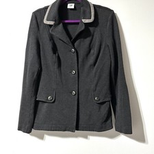 Cabi Charcoal Gray Tipped Crew Blazer Ponte Stretch Knit Riding Jacket S Small