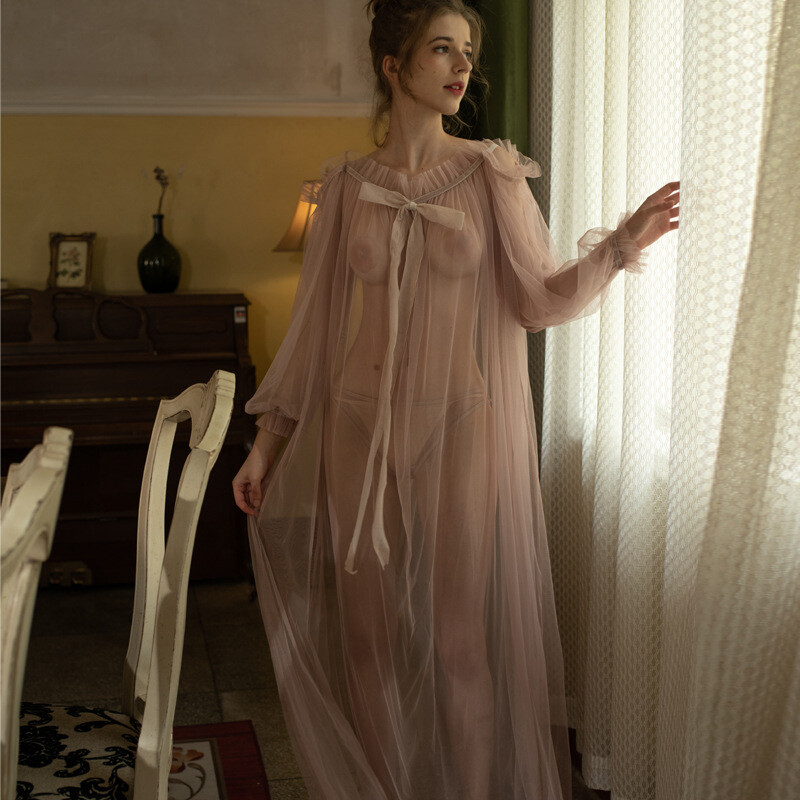 Sexy Lencería See Through Camisón Vestido de Noche Bata Transparente Mujeres