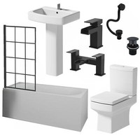 Affine Royan Black Bathroom Suite with 1700mm Single Ended Bath, Toilet, Basin,