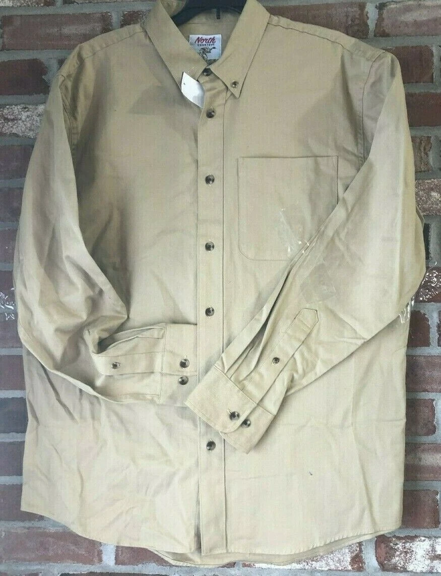 NORTH COUNTRY OUTDOORS Twill hunting fishing work Khaki SHIRT MEN'S SZ XL