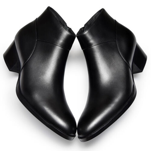 Szpiczaste palce Męskie buty za kostkę z zamkiem błyskawicznym Obcas blokowy Prawdziwa skóra Biznes Styl westernowy - Zdjęcie 1 z 12