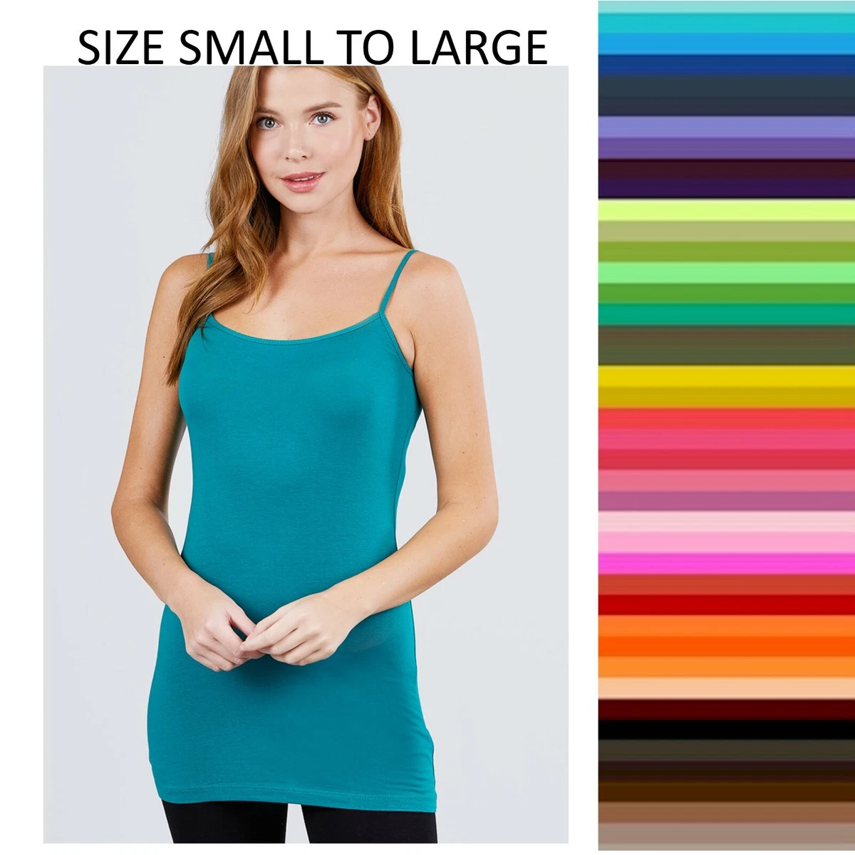 Womens Tank Top Cami Long Layering Active Basic Spaghetti Strap STORE  CLOSING