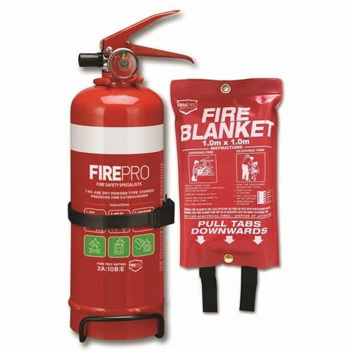 FirePro Fire Extinguisher 1kg + Blanket 1m x 1m Kit Home Car Caravan Boat - Picture 2 of 12
