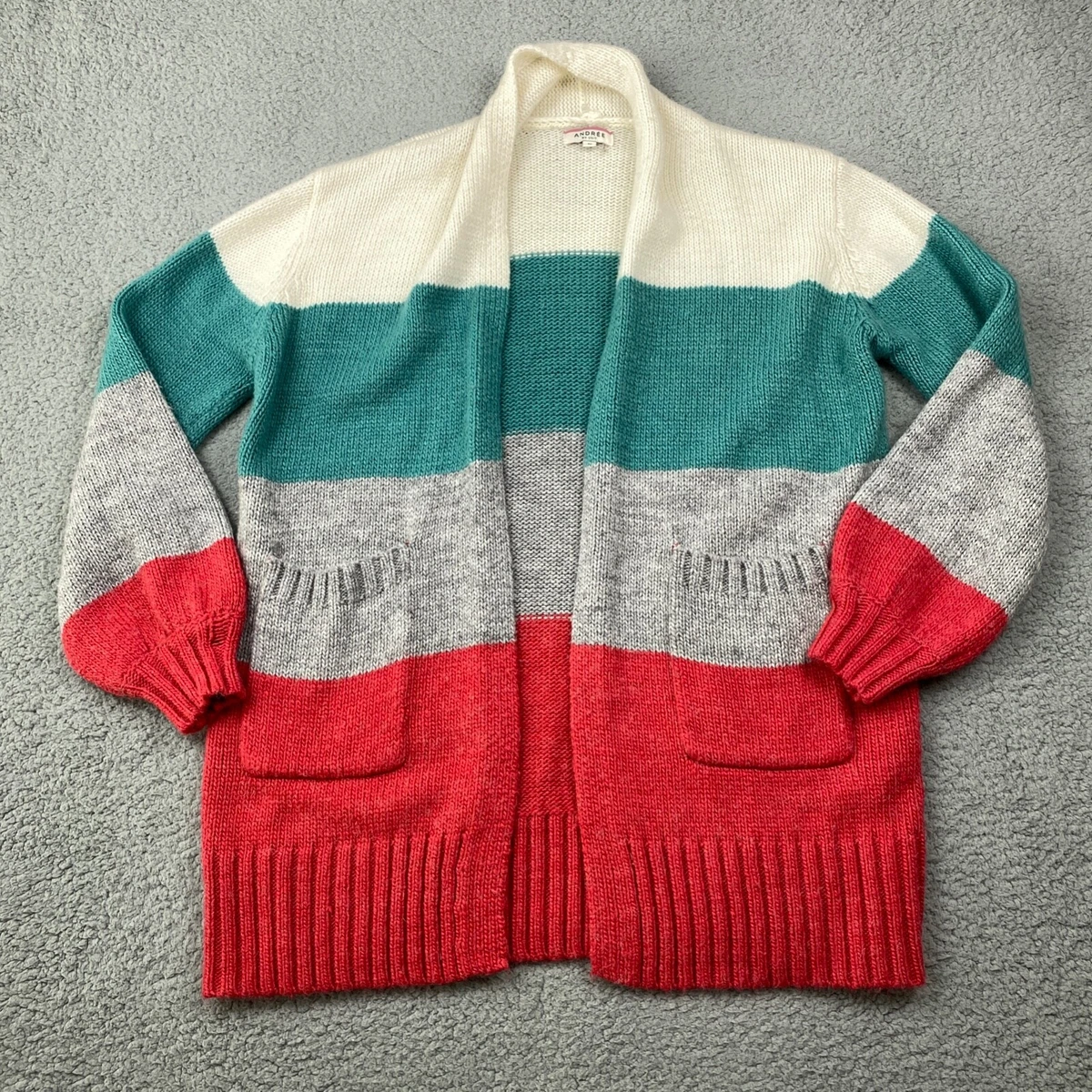 Andree By Unit Cardigan Womens M Knit Long Sleeve Pockets Color