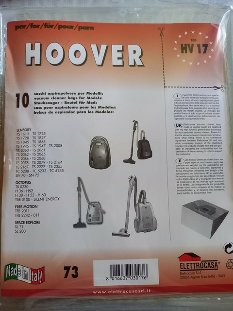 Elettrocasa HV Sacchetti Aspirapolvere per Hoover - 10 Pezzi | Acquisti  Online su eBay