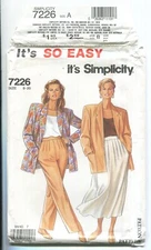 SIMPLICITY EASY PATTERN 7226 MISSES' JACKET, SKIRT & PANTS SZ 8-20 UNCUT 1991