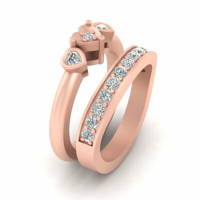 Heart and Round Shape Simulated White Diamond 3 Stone Engagement Ring Set Silver