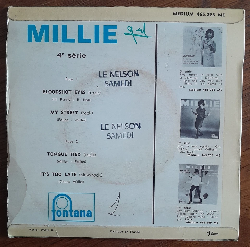 RARE French EP MILLIE Bloodshot Eyes  Laminated Soul Funk  BIEM VG  VG+ - Photo 2/3