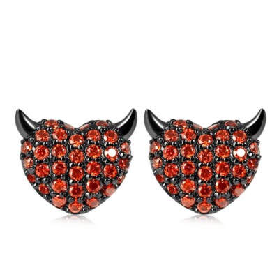 Round Cut Simulated Red Ruby Pretty Fancy Stud Earring In 14k Black Gold Plated