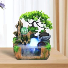 Indoor Water Fountain LED Light Tabletop Waterfall Feng Shui Decor Home