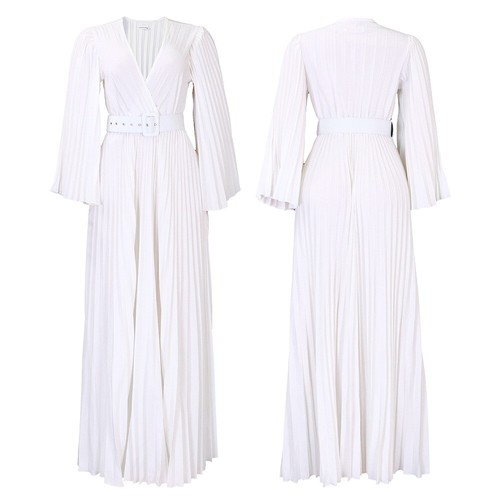 Maxi Vestido Para Mujer de Gasa Cintura Alta Plisado Cinturón Fiesta Cóctel Vestido Largo - Imagen 26 de 94