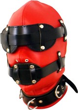 BDSM Bondage Leder Kopfmaske mit Mundknebel Kopf Maske Augenbinde Knebel rot