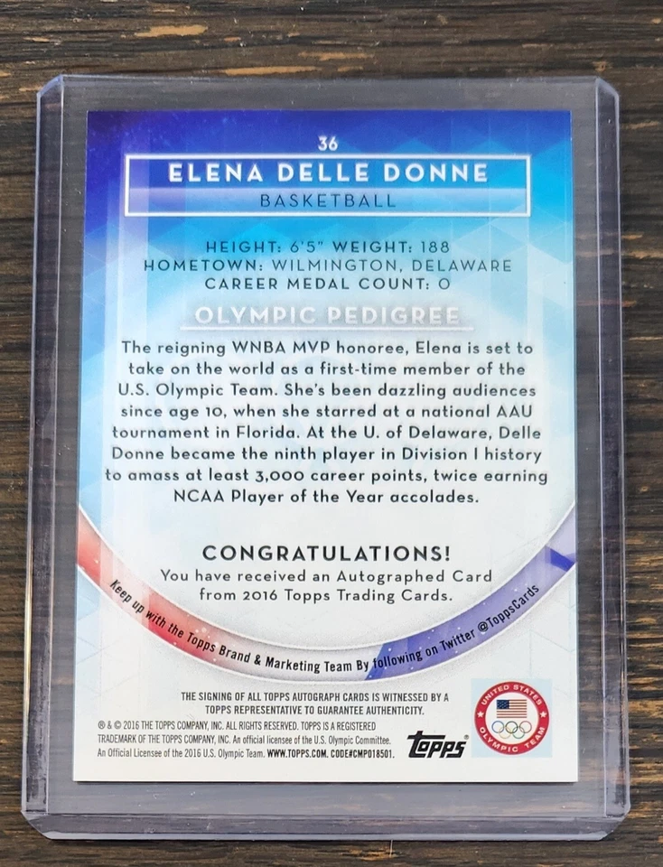 2016 Topps U.S. Olympic & Paralympic Elena Delle Donne Bronze Auto #/50 - Image 2 of 2