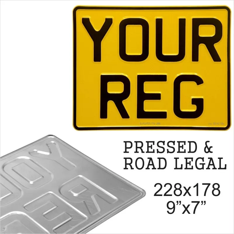 Motorcycle Rear Bike Pressed metal number plate UK Legal 9x7 MOT REG Compliant