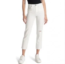 NWT BLANKNYC The Madison High Rise Crop Jeans Women's Size 30 Ivory Raw Hem