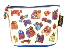 ✤ New LAUREL BURCH Coin Bag FELINE CATS ART Beads Charm Cosmetic Makeup Pouch