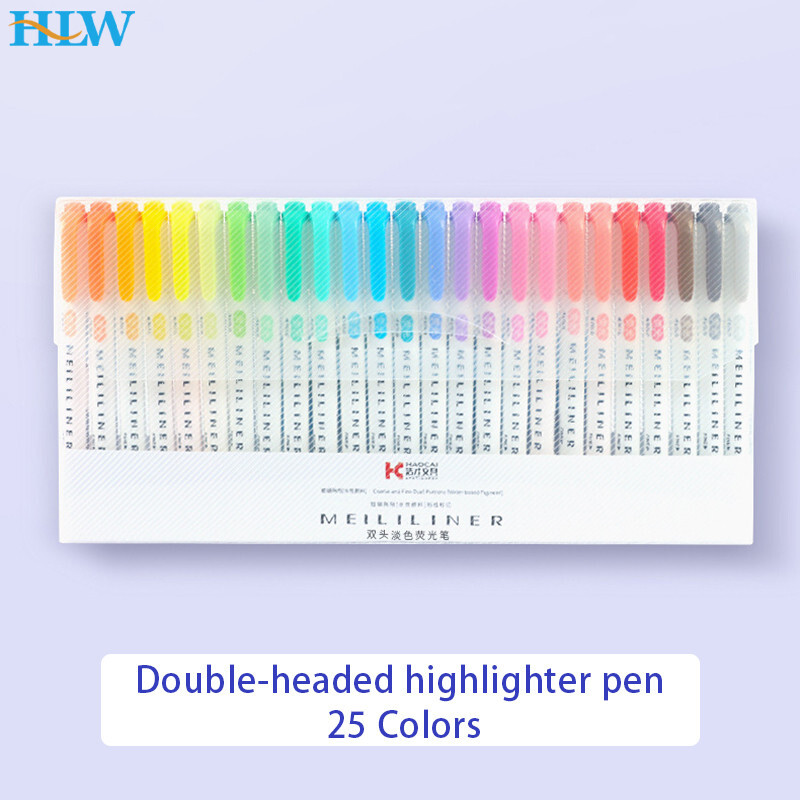 25-Color Pastel Highlighters Dual-Tip Fluorescent Markers for Art and Drawing-image