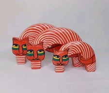 Wooden Cat Carvings Set Of Three Carved Wood Painted Kitty Cats