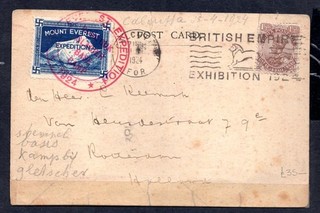Nepal 1924 Mount Everest Expedition Postcard with Base Camp Cachet