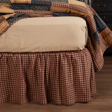 Patriotic Patch Primitive King Bed Skirt Red Tan Navy Plaid 78x80x16" VHC Brands