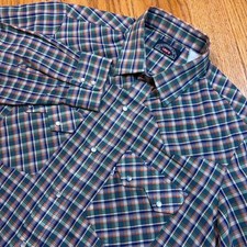 Vintage Levis Western Shirt Mens XL Plaid Pearl Snap Big E White Tab Sawtooth