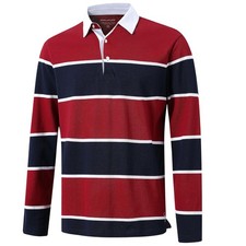 Mens Long Sleeve Polo Shirts for Men Casual Collared Striped Rugby Shirts for...