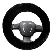 Fluffy Steering Wheel Cover for Women, Fuzzy Winter Fashion Wool Fur Black