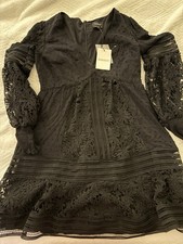 Bardot Black Lace Textured Cotton Dress NWT Women’s AUS/UK 12 US 8 Long Sleeve