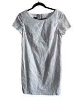 Talbots Petites 10P White Lace Short Sleeve Sheath Dress Cotton Lined Bridal