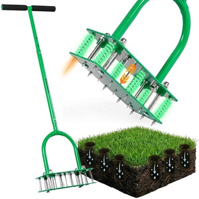 Aerator Lawn Tool with 15 Iron Spikes, 6-Spring Self-Cleaning Heavy-Duty Lawn...